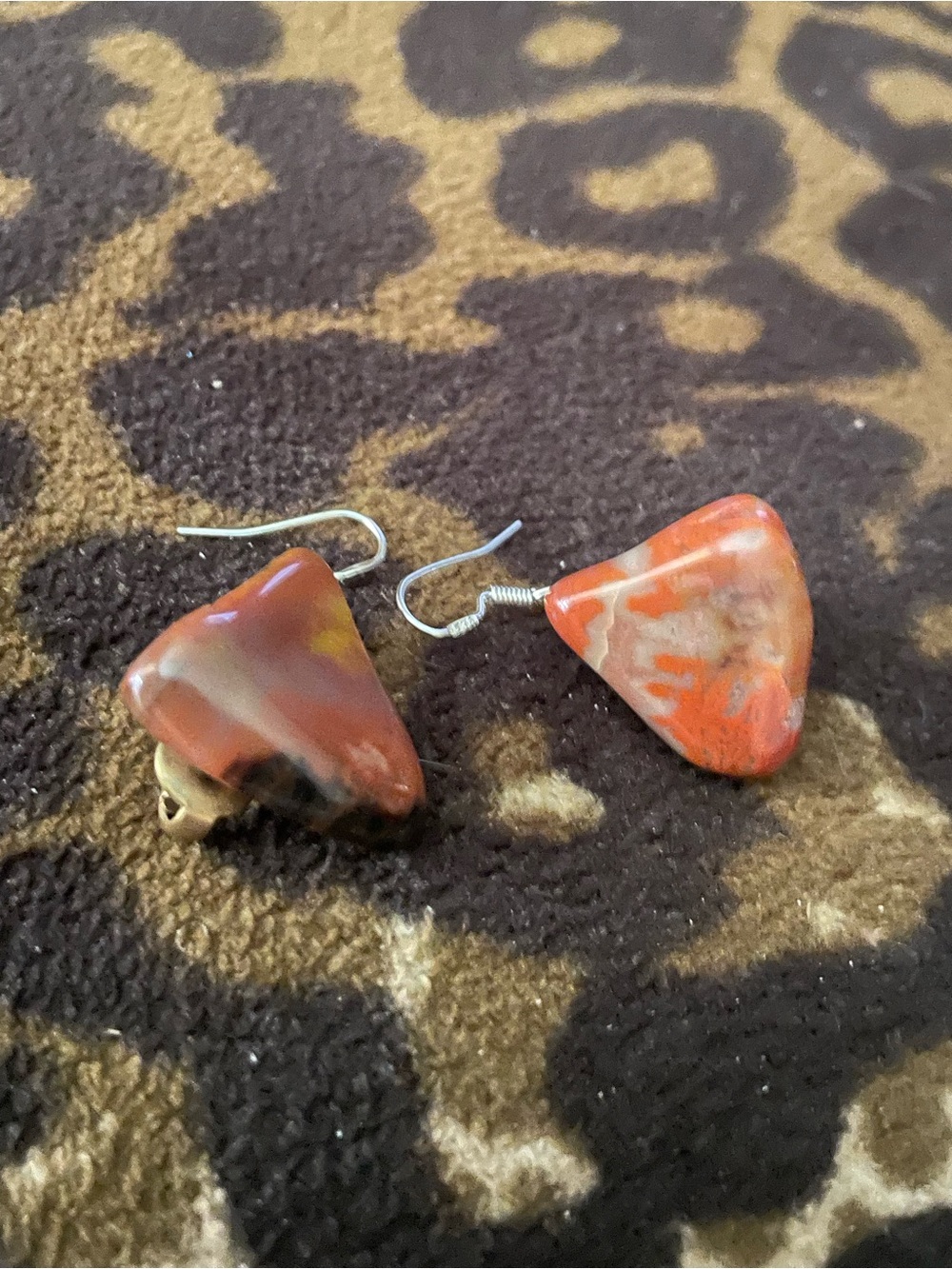 Vintage Red Orange Natural Stone Drop Earrings - Unbranded